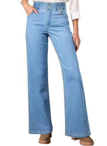 Astylish Women's Stretch Elastic High Waisted Jeans Trendy Baggy Wide