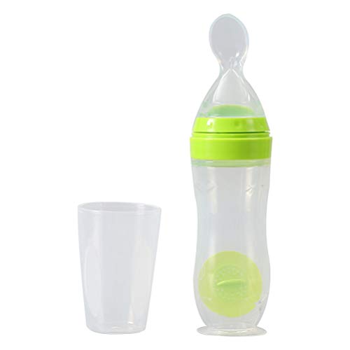 Biberón de 120 Ml Tipo de Succión Pasta de Arroz Papilla Cuchara Alimentador con Cubierta Antipolvo Biberones Dispensadores de Alimentos para Bebés Bebés Verde