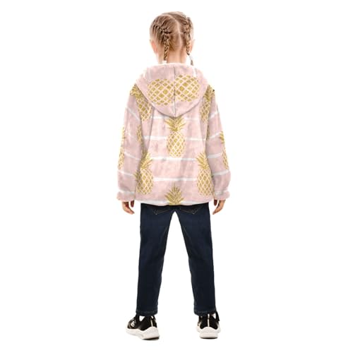 OTVEE Gold Pineapple on Striped Kids Hoodie Jacket Fall Spring Full Zip Warm Outwear Coat4