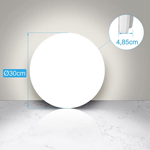Tekstap Plafonnier LED, 24W 2400LM Lampe Plafond LED Chambre, Plafonnier Salle de Bain IP54, 4000K Blanc naturel Luminaire Plafonnier rond pour Salle de bain, Balcon, Chambre, Cuisine, Salon (Ø30cm) - Image 3