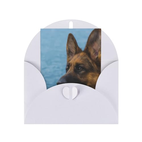 ジャーマンシェパード 誕生日グリーティングカード 封筒付きクリスマスバースデーカード パーティー招待状クリスマスカード White