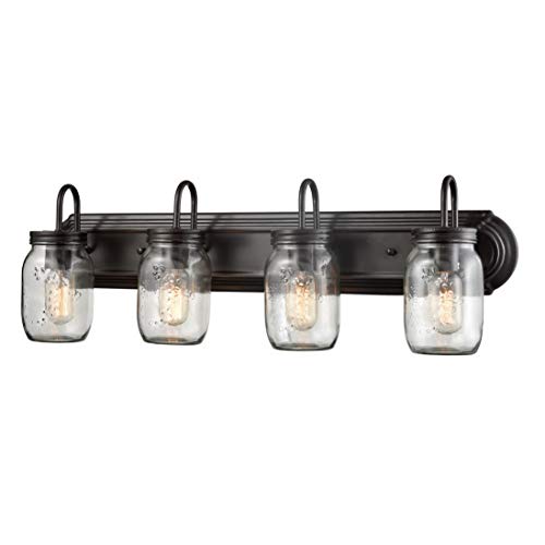 DIRYZON EUL Vintage Clear Glass Jar Wall Sconces 4 Light Bathroom Vanity Lighting Fixture Oil Rubbed Bronze