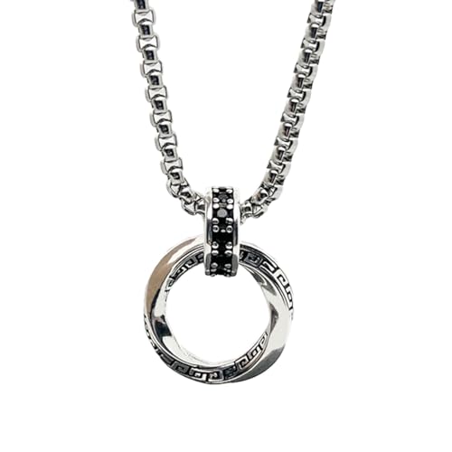 Auriselle Collar colgante hombre Viking Eternity Infinity Mobius, superficie chapada en plata, inscripción grabada, longitud ajustable, joyería vintage, accesorios, regalo hombres y niños, 60 cm
