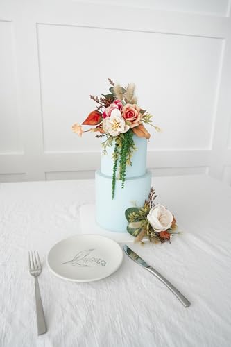 Set de dos toppers para pastel de boda con flores artificiales miniatura 6