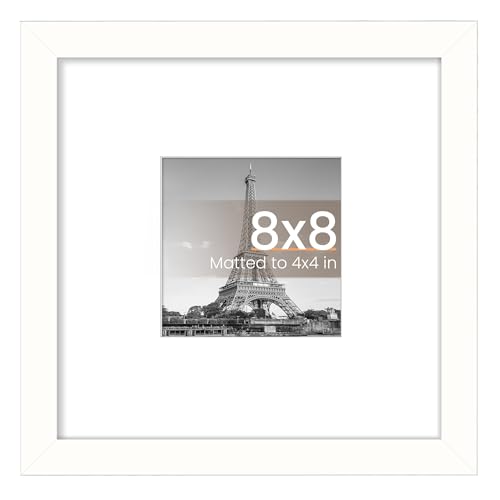 Image of upsimples 8x8 Picture Frame, Display Pictures 4x4 with Mat or 8 x 8 Without, Wall Hanging Photo Frames, White, 1 Pack