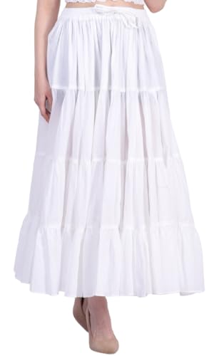 Wevez Women’s 12 Yards White Maxi Skirt for Women American Belly Dance 4 Tiered Cotton White Flowy Skirt Long