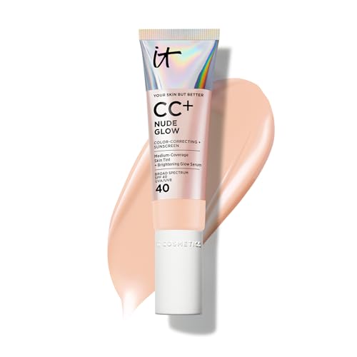 Image of IT Cosmetics CC+ Nude Glow SPF 40 - Medium Coverage Foundation, 2% Niacinamide + Hyaluronic Acid Brightening Glow Serum, Lightweight Up to 24H Hydration, Normal to Dry & Mature Skin - 1.08 fl oz