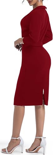 Image of SxClub Business Dresses for Women Elegant Long Sleeve Bodycon Pencil Knee Length Formal Dress for Evening Cocktail