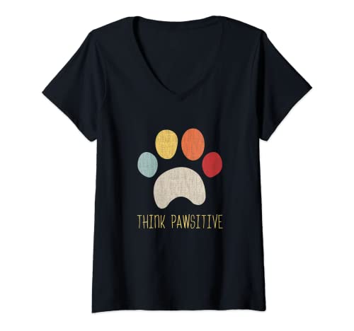 Damen Think Pawsitive Vintage Hundepfote T-Shirt Cover