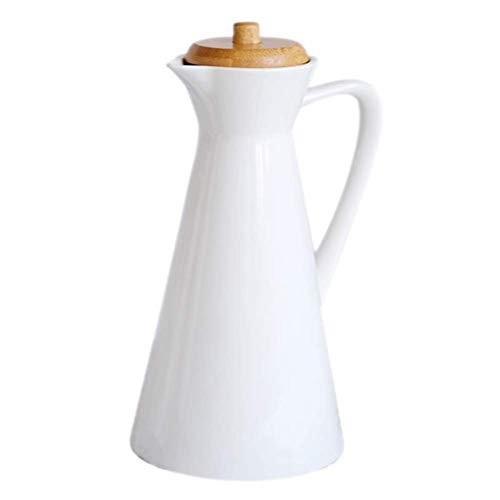 DSJSUG Botella de vinagre de Aceite Dispensador Tanque de Especias Cerámica Botella de Aceite de Oliva Botella de Aceite a Prueba de Fugas Botella de Aceite de Almacenamiento (Blanco 400ml) Cover