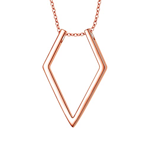 DAOCHONG Ouvrir Rhombe Pendentif Collier Argent Sterling 925 Plaqué Or Rose Mariage Fiançailles Anniversaire Amour Cadeau pour elle Épouse Fiancée