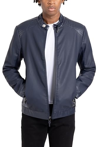 Image of X-Ray Men's Slim Fit Faux-Leather Moto Jacket with Removable Hood