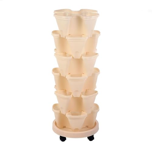 Vaso per piante a 6 livelli, impilabile a torre da giardino verticale con vassoio rimovibile, vaso in plastica, vaso per erbe aromatiche per giardini, interni ed esterni, decorazione per veranda