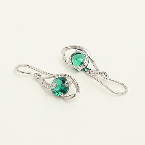 Image of CLARA 925 Sterling Silver Dark Green Eye Pendant Earring Chain Jewellery Set | Rhodium Plated, Swiss Zirconia | Gift for Women & Girls