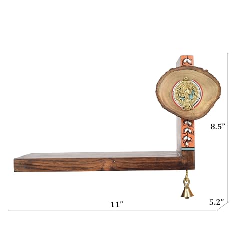 Image of AAKRITI ART CREATIONS Tribal Angle Brown Wall Display Shelf Set of 2 | Dhokra Art Wooden Shelves Wall Hanging Shelves | Matte Finish Decorative Shelf for Living Room, Bedroom & Gifting