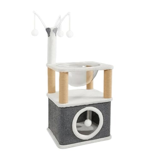 NUOMIE キャットタワー、独立式、猫小屋、サイザル麻柱、宇宙船、多機能、猫タワー、猫 ベッド、猫爪とぎ、猫 おもちゃ、大型猫 、安定性高い、省スペース、インテリア性高い 、 組み立て簡単 (A)