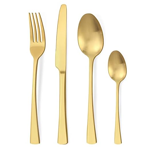 Bestdin Juego de cubiertos 24 piezas, set de cubiertos dorado mate para 6 personas, cubiertos de acero inoxidable pulido a espejo, juego de cuchillo, tenedor, cuchara, apto para lavavajillas