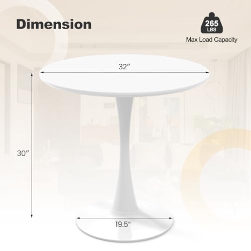 Image of Giantex White Round Dining Table, 32-inches Modern Tulip Kitchen Table with 0.9 inch Thickened Tabletop & Sturdy Metal Pedestal, Mid-Century Leisure Table for Small Places, Dining Room, Living Room, Cafe