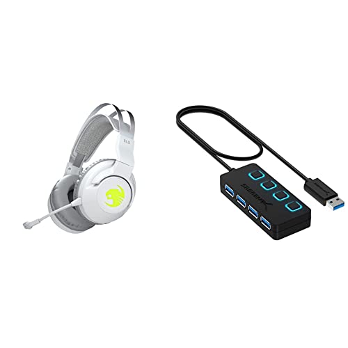 ROCCAT Elo 7.1 Air - Casque de Jeu sans-Fil Son Surround RGB pour PC, Blanc & SABRENT 4-Port USB 3.0 Hub avec des commutateurs et des voyants d'alimentation individuels (HB-UM43)