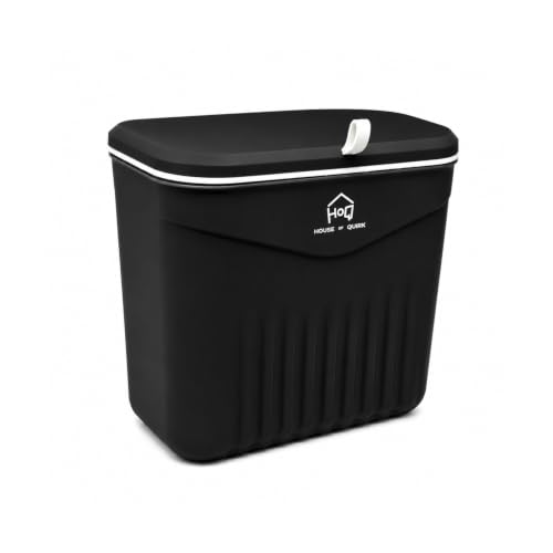 Image of House of Quirk 7L Hanging Kitchen Trash Can with Lid, Wall Mounted & Cabinet Door Waste Bin, Double-Sided Opening (Carbon Black)