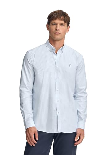 Polo Club Camisa Oxford de Rayas Azul Celeste de Hombre con Logo Bordado 100% algodón