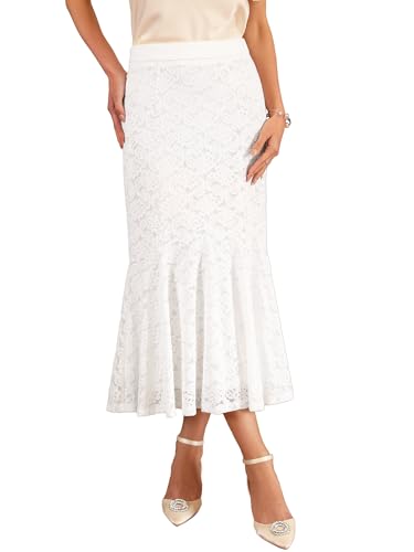 Women's Cocktail Skirts Wedding Guest 2025 Spring Lace Ruffle Hem Midi Mermaid Skirt