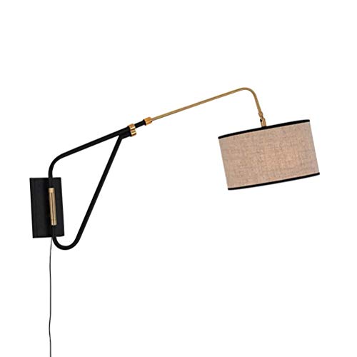 Lámpara de Pared con Enchufe de cabecera de Dormitorio Moderno con Interruptor y Cable Lámpara de Pared con Brazo oscilante Extensible Creativa Lámpara de Tela Pantalla E27 Enchufe para Sala de Esta