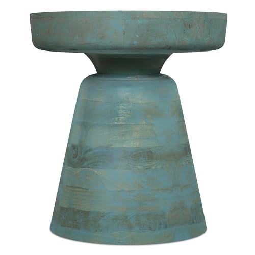 Image of SIMPLIHOME Robbie Accent Table - 16 inch Wide Solid Mango Wood End Table in Teal Wash, Boho Contemporary Rustic Side Table for Living Room or Bedroom with Multipurpose Function, Assembled