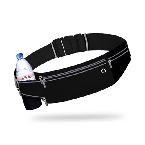 Image of Slim Running Belt for Women Men,Runners Fanny Pack Phone Holder,Money Belt,Running Gear Accessories,with 3 Pockets (Jet Black)