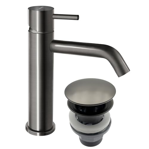CIRICULUS Robinet mitigeur Gris brossé pour lavabo vasque salle de bain + 1 bonde pop-up assortie