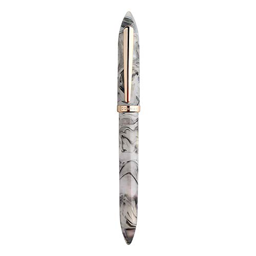 Lanxivi S1 Fountain Pen Bent Nib Fude Pen, Fine To Broad Size,Gray Marble Celluloid With Pen Pouch #TOP2