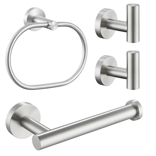 APLusee Brushed Nickel Towel Ring, 2 Pack Towel Hook, Toilet Paper Holder Bundle, Wall Mounted