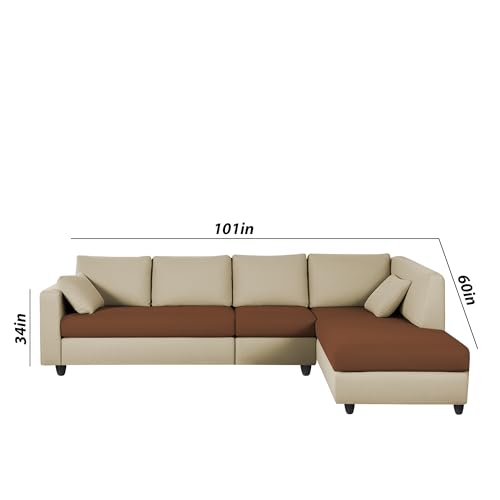 Image of Florian RHS 6 Seater L Shape Sofa Set for Living Room (Cream Brown Fabric) Premium Fabric Sofa