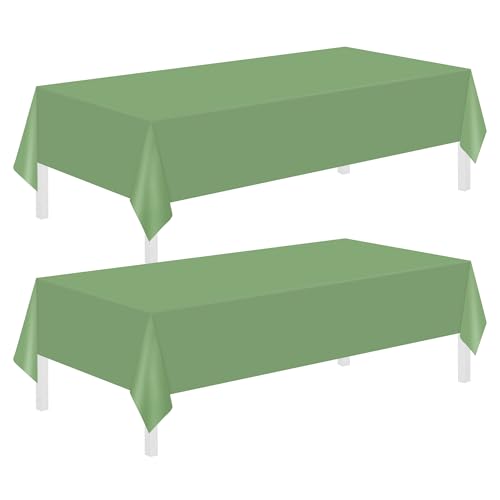 Image of Childom 2 Pack Sage Green Tablecloths,54 inchx108 inch Plastic Table Cloth Disposable for Rectangle Tables,Sage Green Table Cover for Dinner Outdoor Picnic Birthday Bridal Wedding Baby Shower Party Decoration