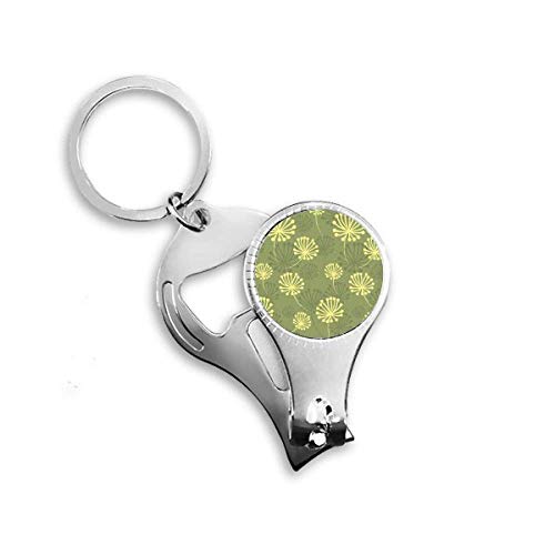 Green Yellow Dandelion Decorative Pattern Nail Nipper Ring Key Chain Bottle Opener Clipper