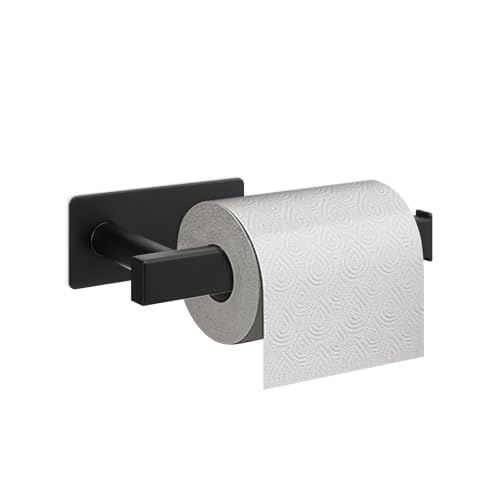 NearMoon Toilet Paper Holder Self Adhesive, Premium Thick SUS304 Stainless Steel Square Rustproof Toilet Roll Holder no Drilling for Bathroom, Kitchen, Washroom (Matte Black)