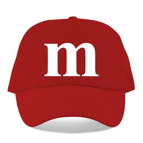 Veracco Halloween Costume Baseball Cap, Letter M Design, Mesh Back, Adjustable Snapback (Red, Large)