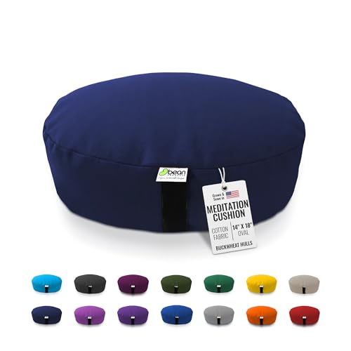 BEAN PRODUCTS Zafu Meditation Pillows for Sitting on Floor Yoga Cushion Cotton/Buckwheat fill Yoga Pillow Zafu Meditation Cushion Zen Kneeling Prayer Pad- MADE IN USA - 14x18 Oval - NAVY