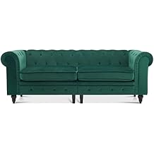ivinta Velvet Sofa Couch, 79.5" Chesterfield 3-Seater Couch with Rolled Arms and Tufted Backrest, Mid-Century Modern Sofa for Living Room, Apartment, 5125 Green