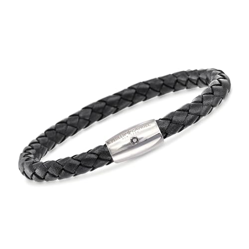 Ross-Simons Phillip Gavriel Men's Black Leather Bracelet With Single Sapphire in Sterling Silver. 8 inches