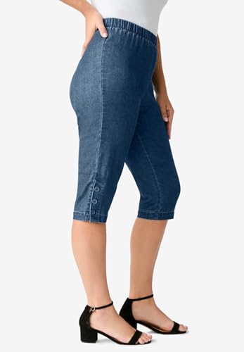 Roaman's Women's Plus Size Plus Size Comfort Stretch Button Detail Capri Jean - 16 W, Medium Stonewash3