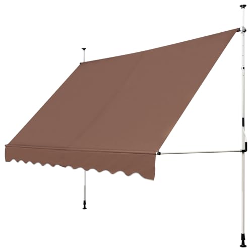 RELAX4LIFE Tenda da Sole per Esterno con Morsetto senza Forare, Telaio Telescopico, Telo Anti-UV, Altezza e Inclinazione Regolabile, Ideale per Balcone e Terrazzo (Marrone, 300x175cm)