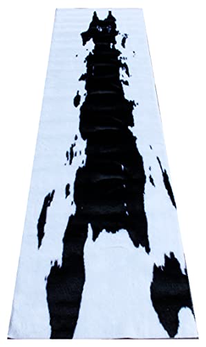 Masada Rugs, Faux Fur Cowhide Area Rug Black White (2 Feet X 7 Feet 3 Inch) Runner