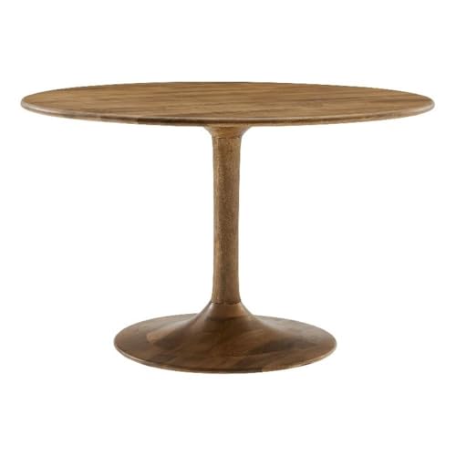 Modway Lippa 48 Inch Round Wood Dining Table in Natural – Solid Mango Wood Tabletop with Pedestal Base - Mid Century Modern Dining Room Furniture - Kitchen Table for 4-6 Person