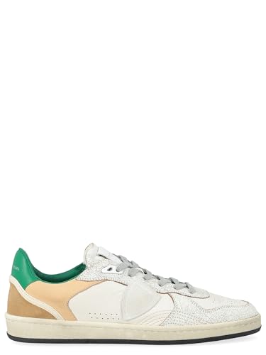 Sneakers Philippe Model modello Pgal realizzata in pelle liscia bianca e verde. Caratterizzata da una tomaia in pelle traforata e dettagli in suede oltre che da dettagli in cracklè. Presenta inoltre un effetto vintage e lo scudo a contrasto. Suola in gomma di 3 cm. Tomaia in pelle traforata Dettagli in cracklè Effetto vintage Scudo a contrasto Suola in gomma di 3 cm