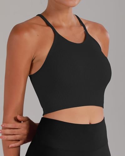 Image of Sunzel Free to Be Tank, Crop Ribbed Tank Tops Seamless Racerback Camisoles No pad Camis Cropped Workout Gym Yoga