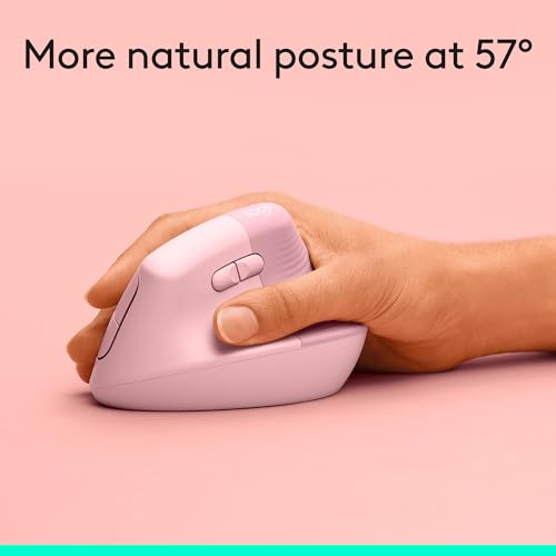 Image of Logitech Lift Vertical Ergonomic Mouse, Wireless, Bluetooth or Logi Bolt USB Receiver, Quiet clicks, 6 Buttons, Compatible with Windows /macOS /iPadOS, Laptop, PC - Rose