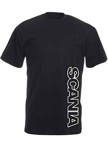 Unisex Trucker Kurzarm Shirt schwarz mit weißem Aufdruck Scania Schriftzug Full Größe XXL Cover