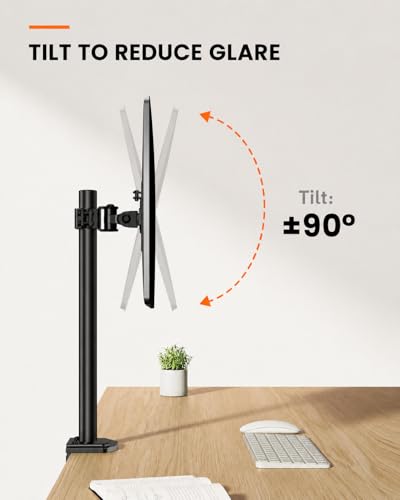 Image of STAR WORK Black Arm Monitor Mount for 13-32 inch Screen, Heavy Duty Alloy Steel Stand, Full Motion 360 Rotate, Tilt & Swivel, Height Adjustable with Cable Clips (Single Adjustable Black Monitor Arm)