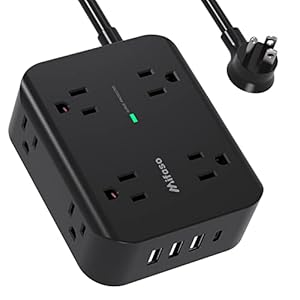 Power Strip Surge Protector – Flat Plug, Wall Mount, 8 Wide Outlets with 4 USB Ports (1 USB C), 5FT Heavy Duty Extension Cord with Multiple Outlets, Charging Station Overload Protection for Home Dorm